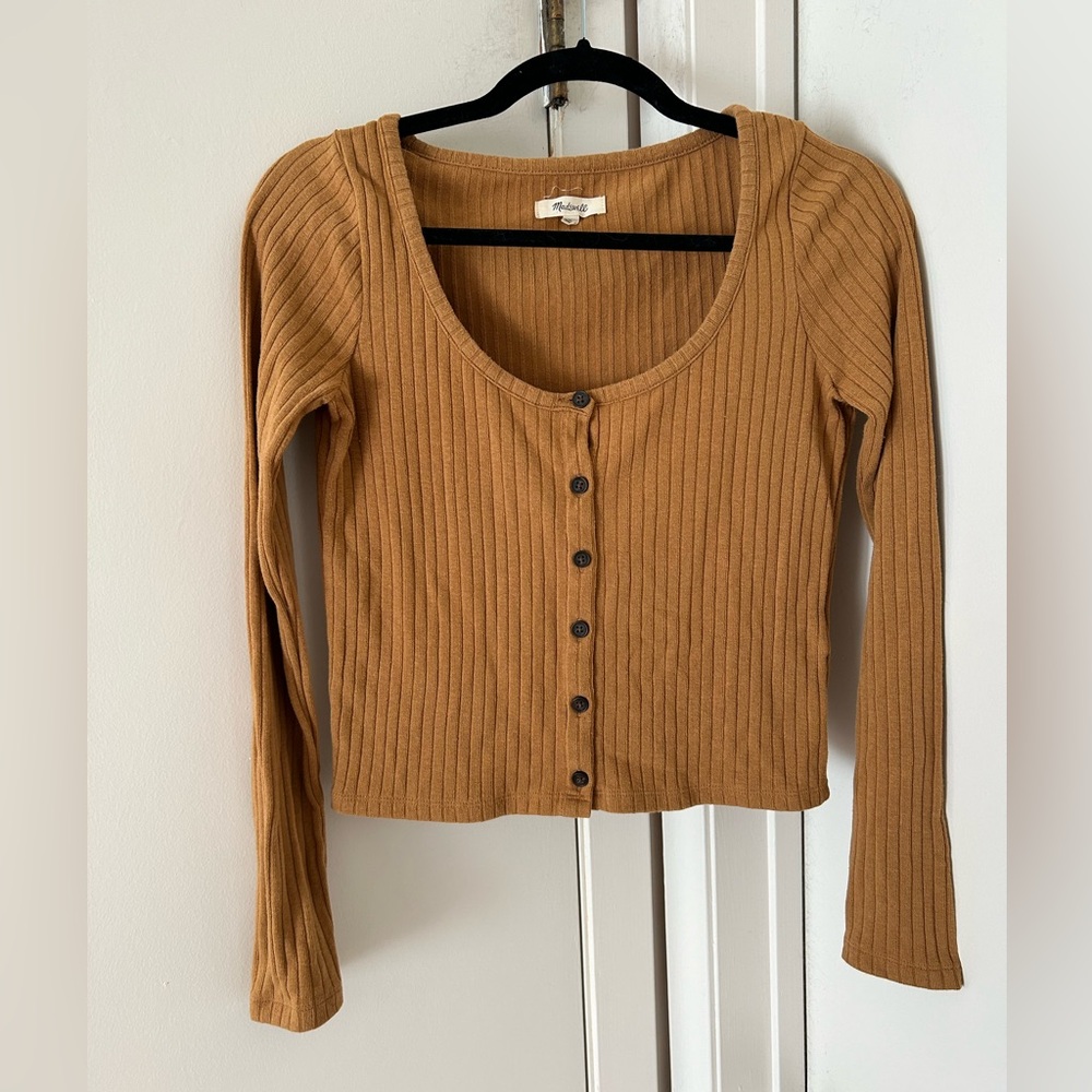 Ribbed Button-Up Tan Top